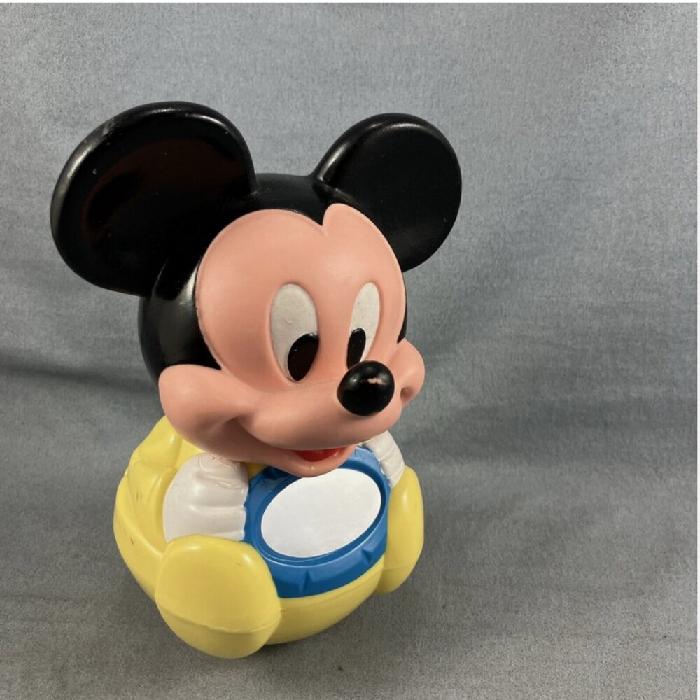 Vintage Disney Mickey Mouse Baby Toy Weebles Roly Poly Chime Ball 1984 Mirror